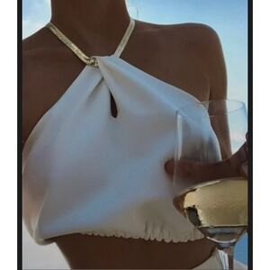 Commense Halter Top Sleeveless Party Tank Top Casual Summer Top White XS‎